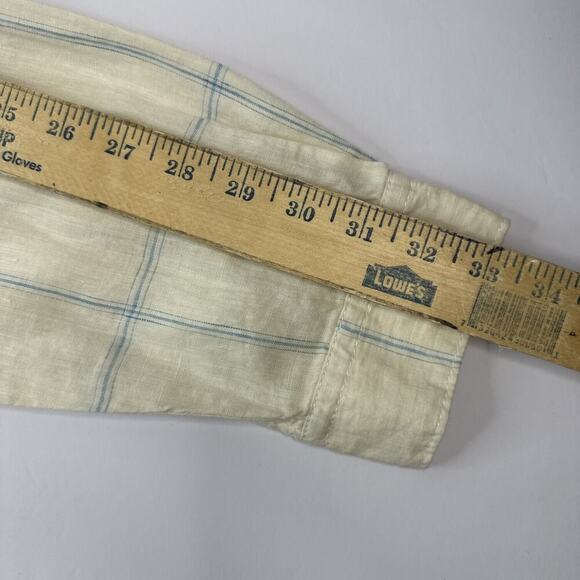 Tommy Bahama Relax Mens Large Linen Blue Button Up Shirt Window Pane - Picture 12 of 12